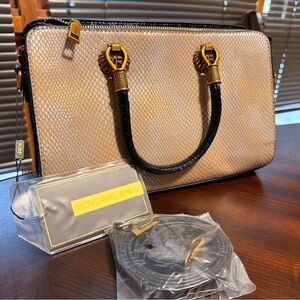 Elegant Tan and Black Satchel
